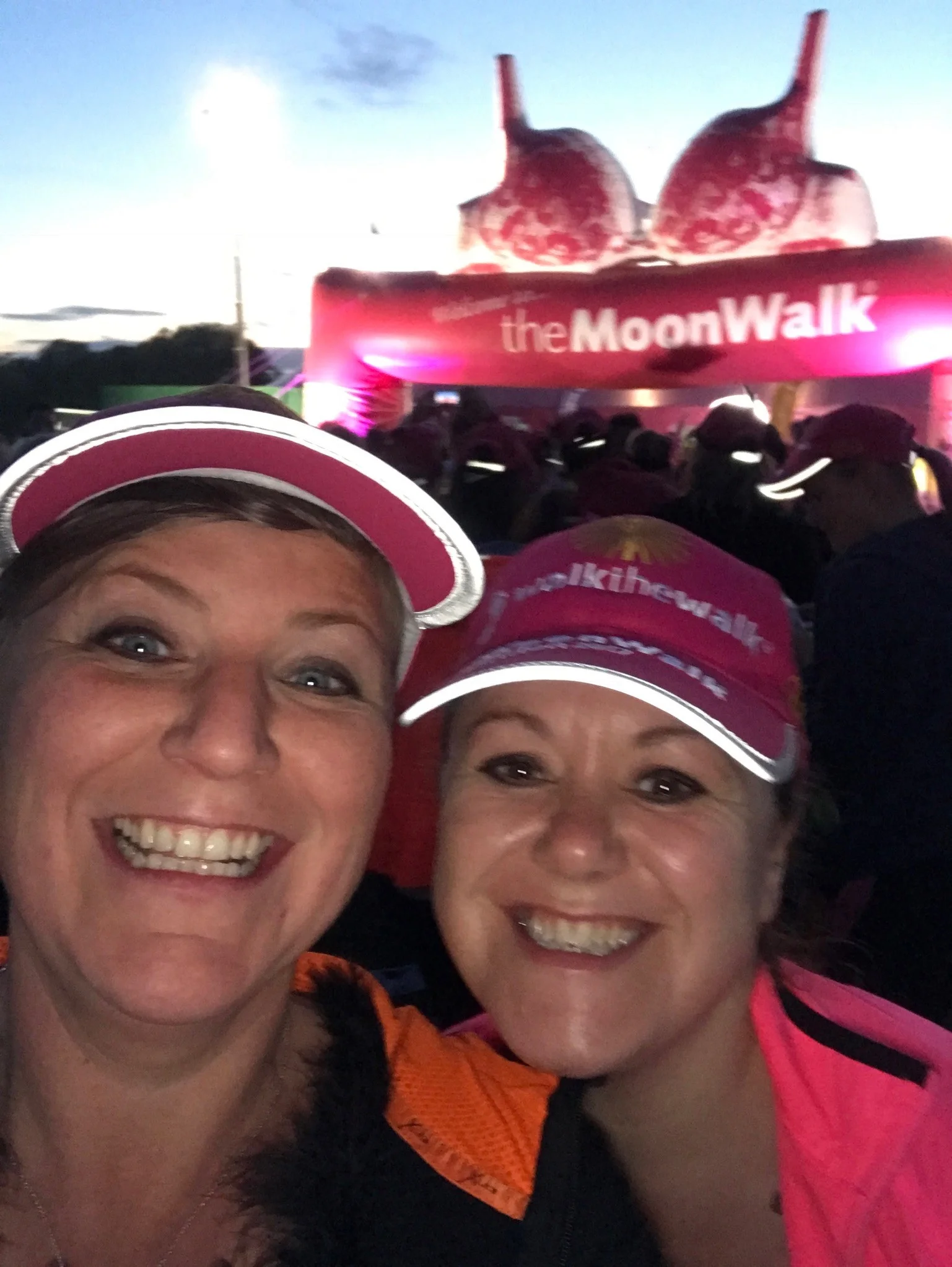 Emma Budge and walking partner Karen at The MoonWalk London 2017.