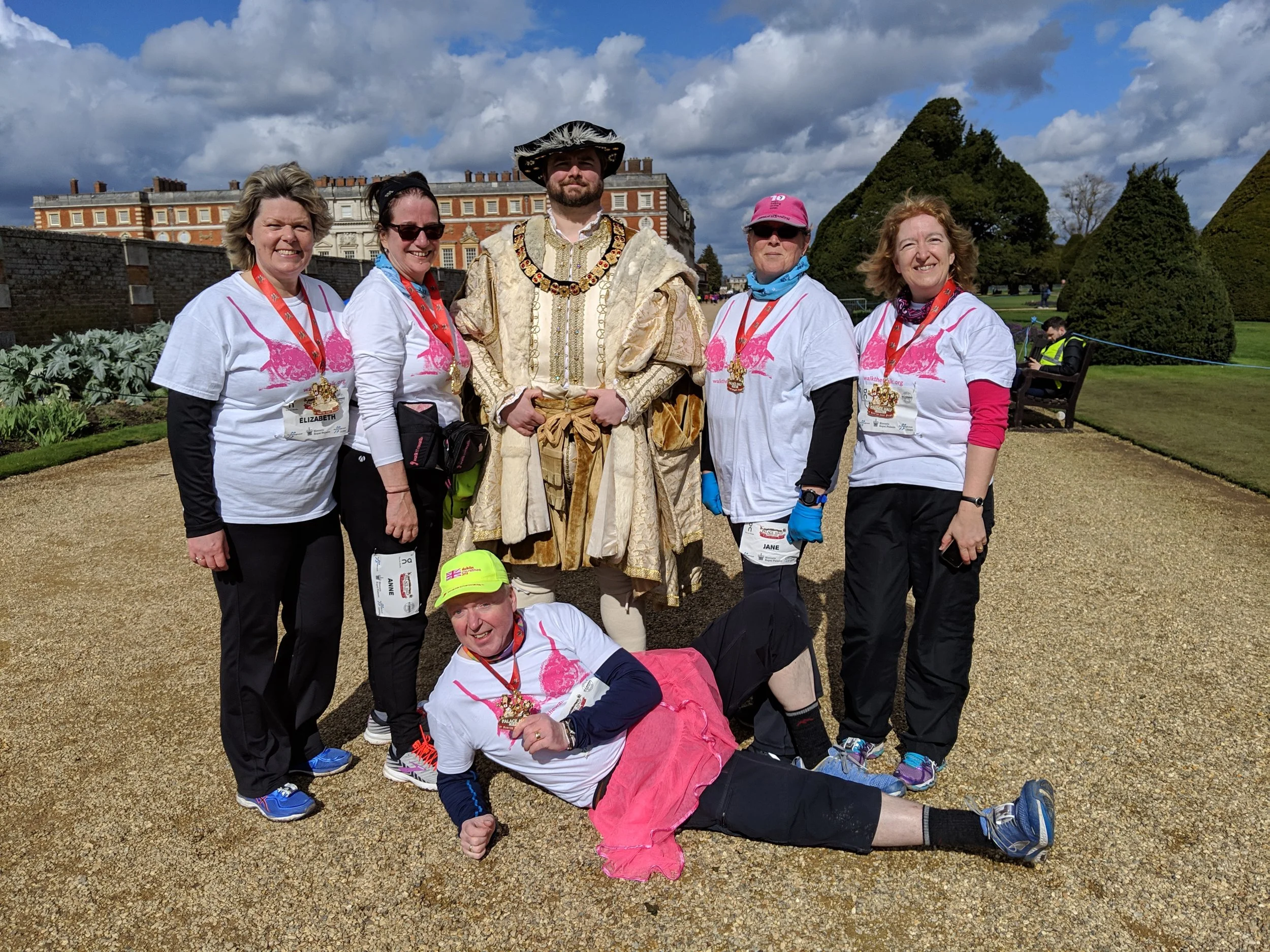 A band of 5 of us, proudly wearing our bra t-shirts, did the Hampton Court Palace Half Marathon. It's a lovely course, and the medals are fabulous.