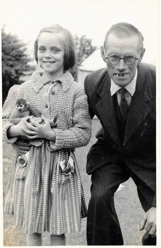 Meg Vickers – This is me, aged 8, with a monkey (the furry thing in my arms, not the scary man on the right – my lovely Dad). I think the dentist gave him new front teeth soon after this was taken.