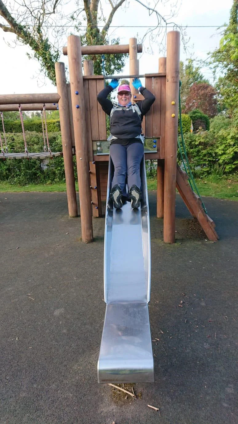 Jane having fun in the playground.