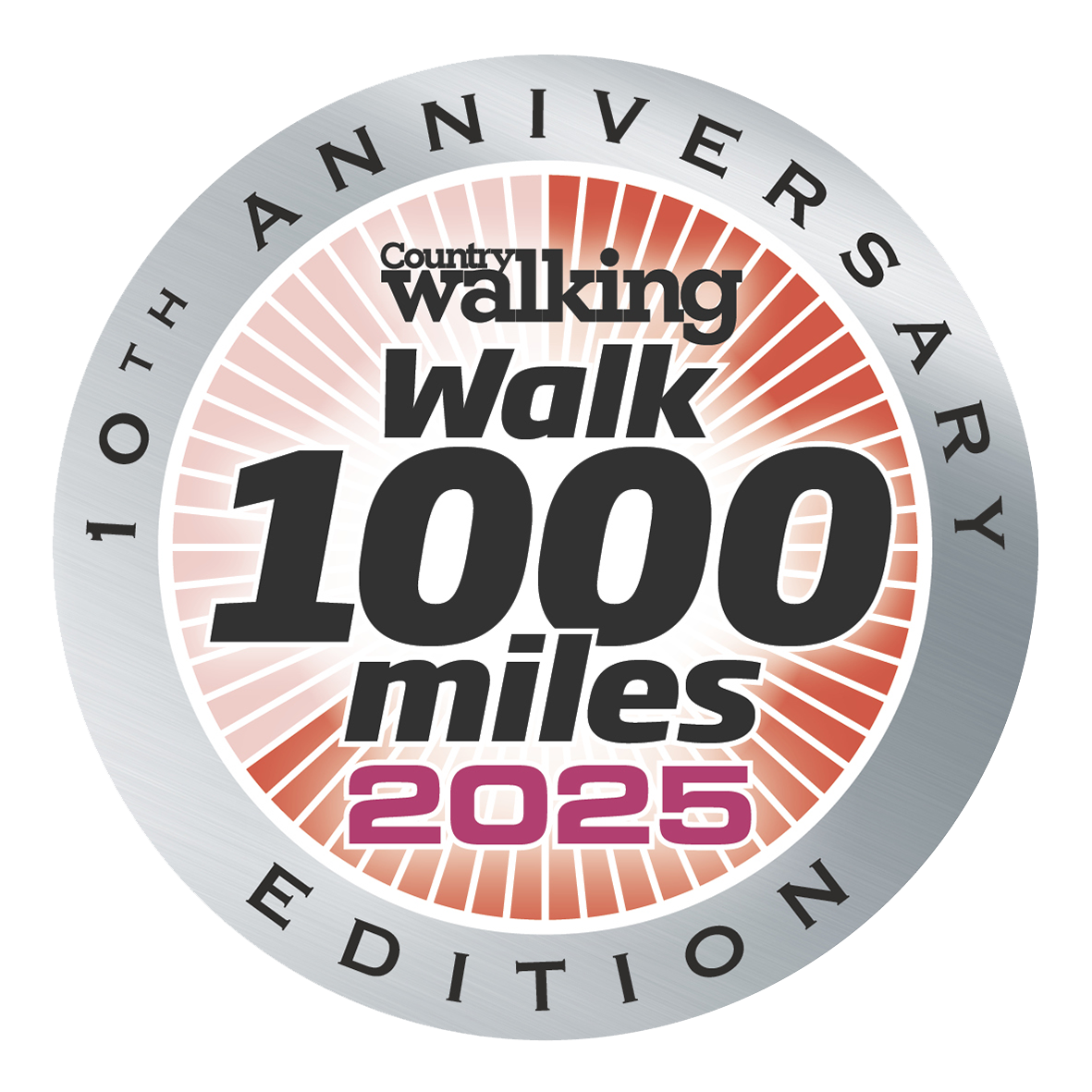 2025 Walk 1000 Miles Medal Walk 1000 Miles 10th Anniversary Walk 1000 Miles Logo 2025