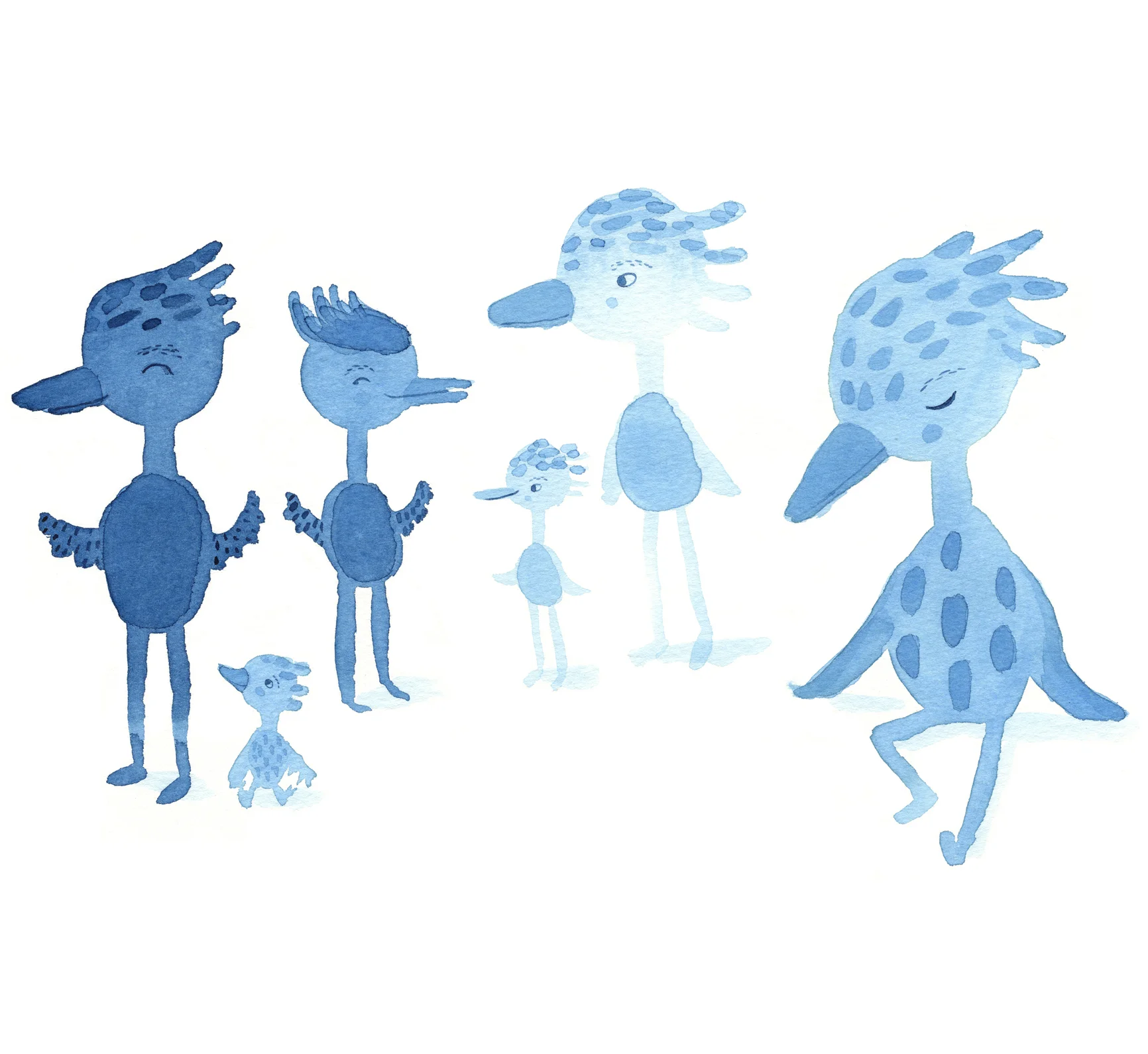 Limited art print - Blue bird family