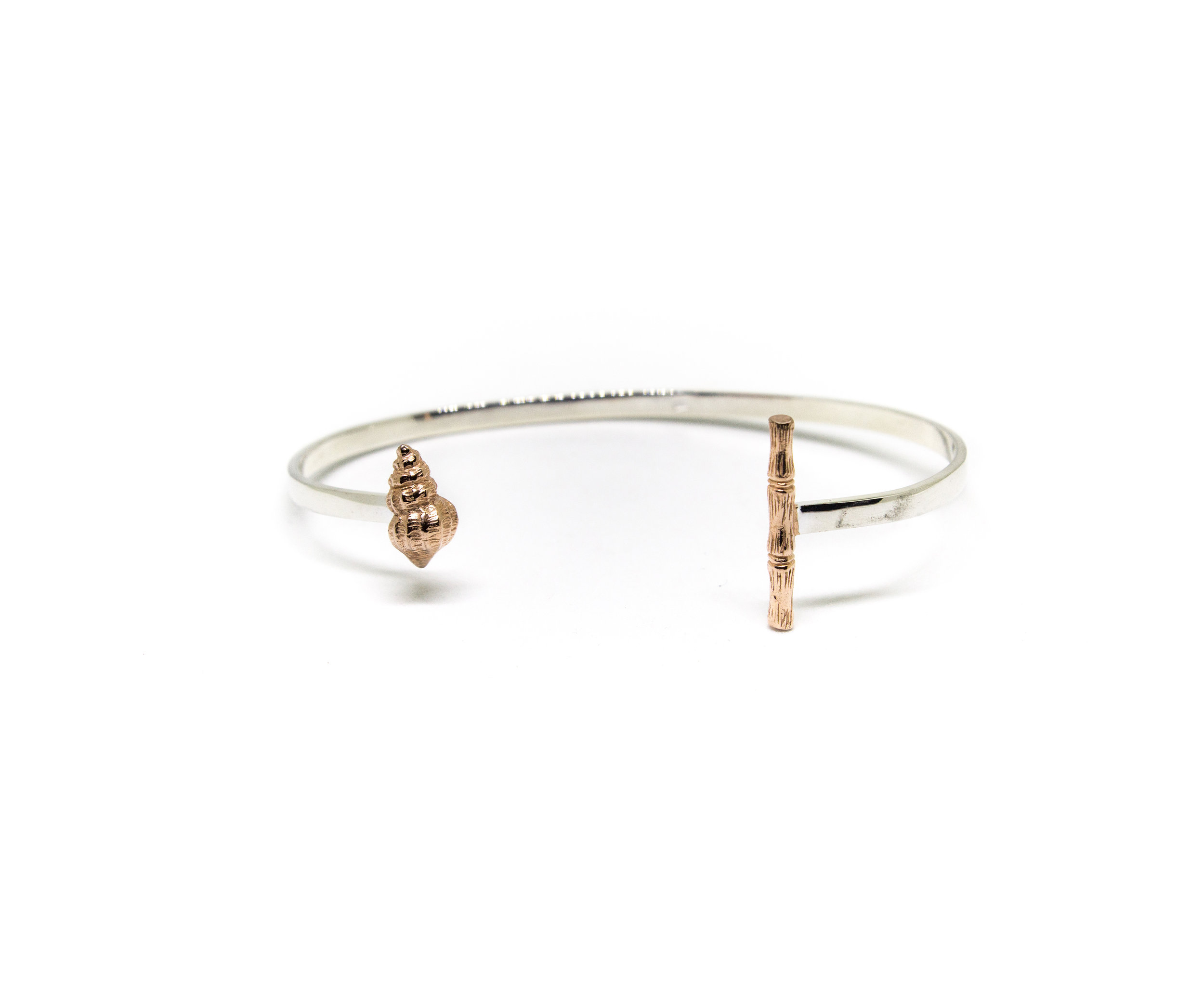 Floating Bamboo & Shell Bangle- Silver with Rose 