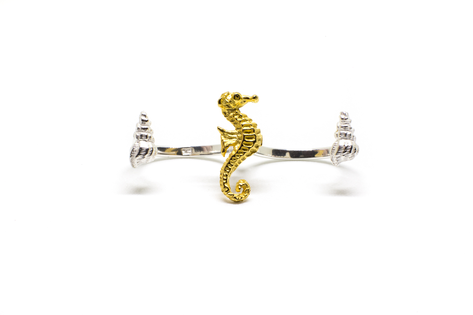 SEAHORSE AND FLOATING SHELL RING - SILVER SHELL GOLD SEAHORSE (1 of 3).jpg