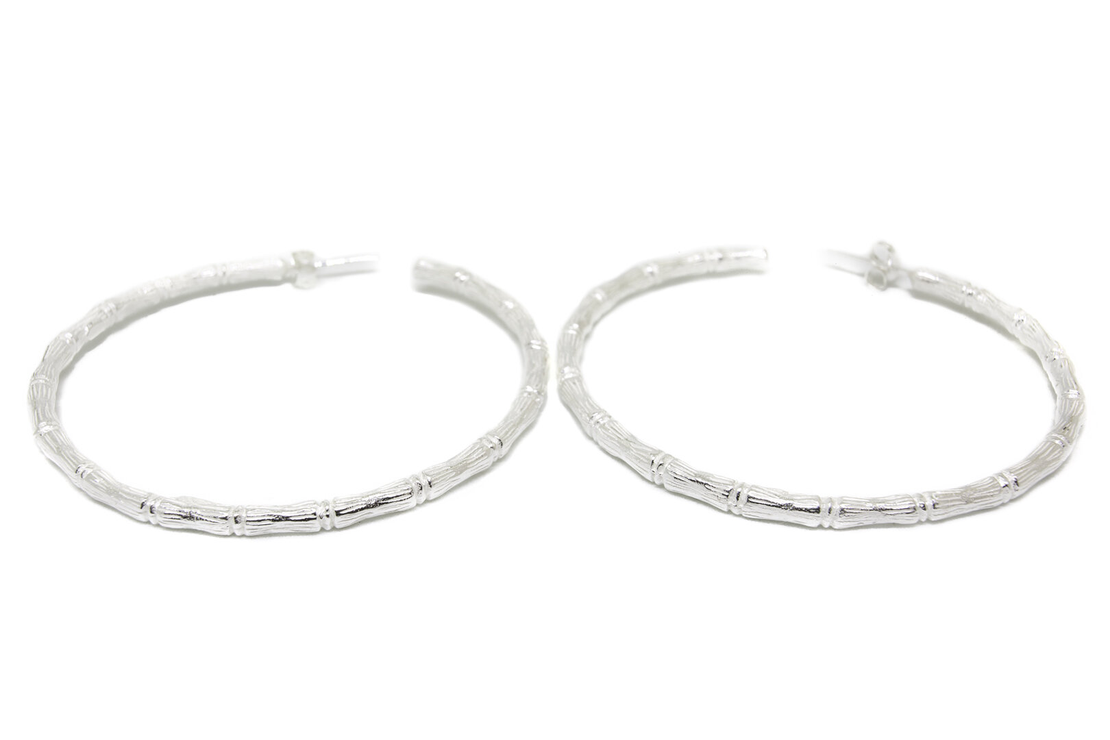 Large Bamboo Hoops- Silver