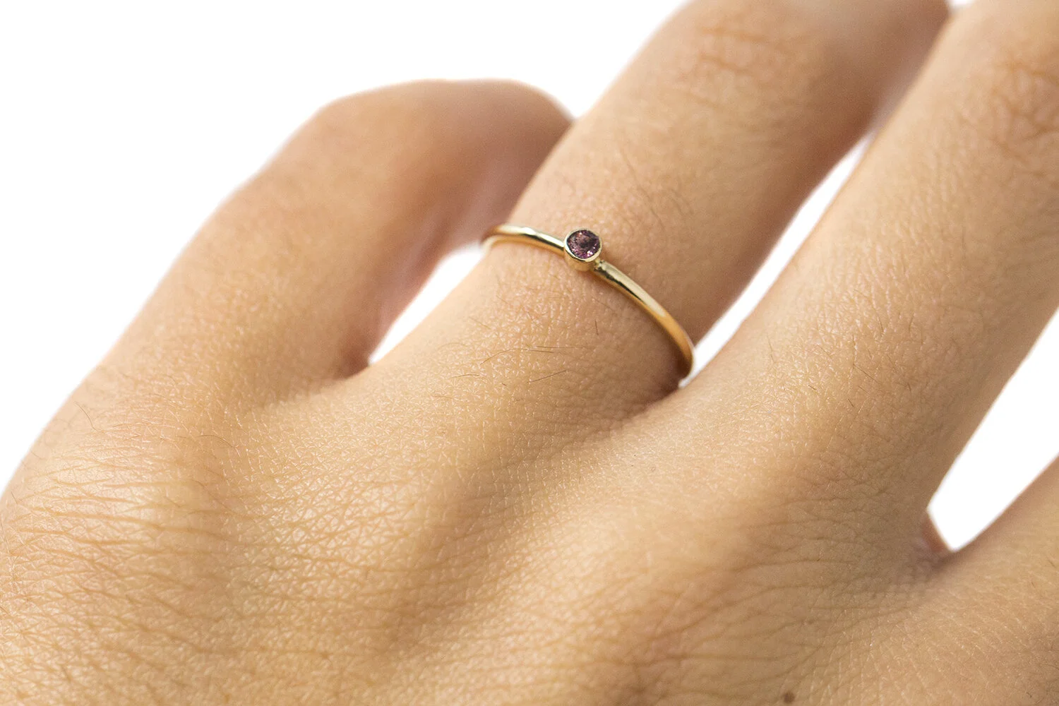 Slim Gold Single Stone Ring, Pink Tourmaline — NASI