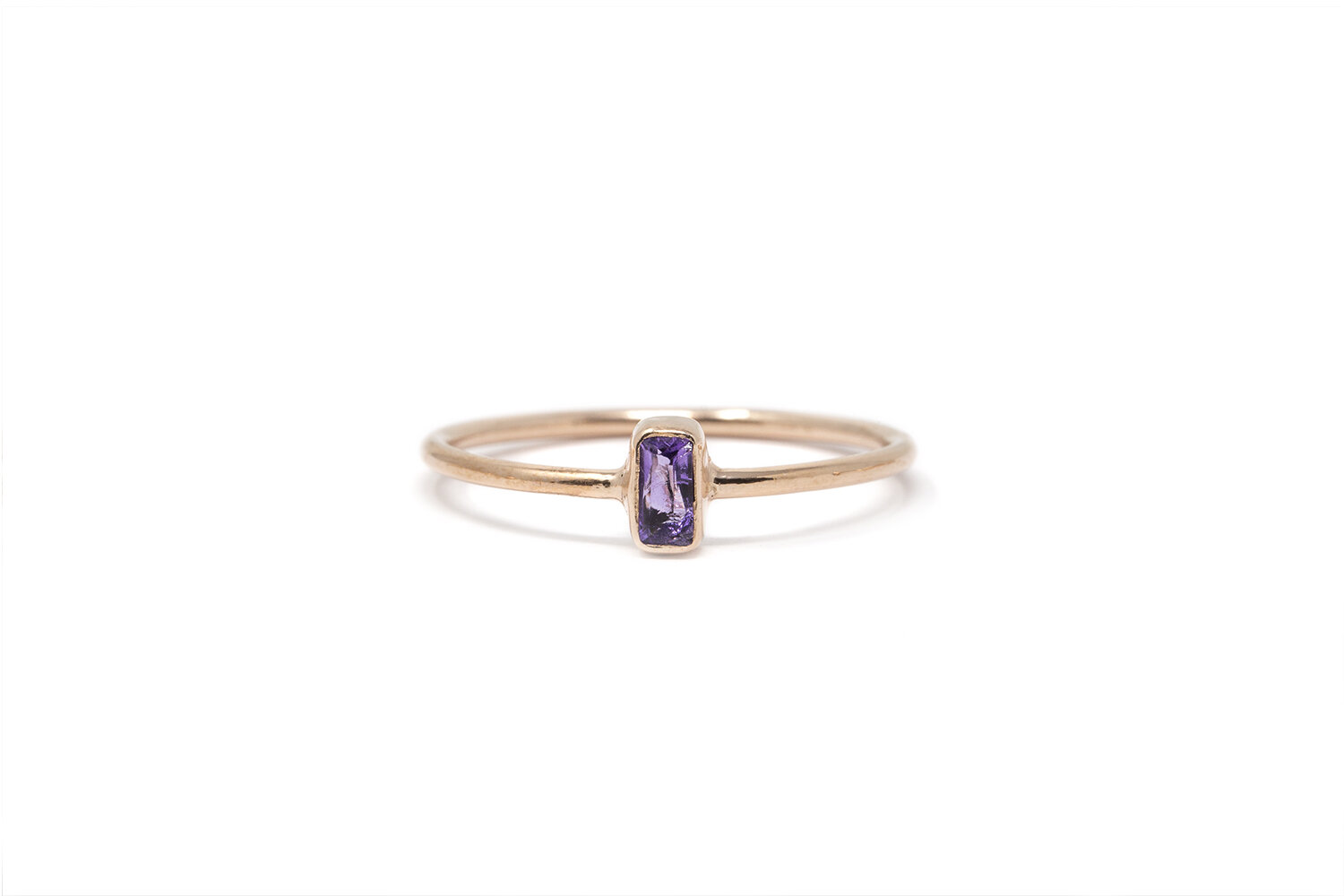 Semi Precious Single Stone Ring- Baguette Amethyst, Rose