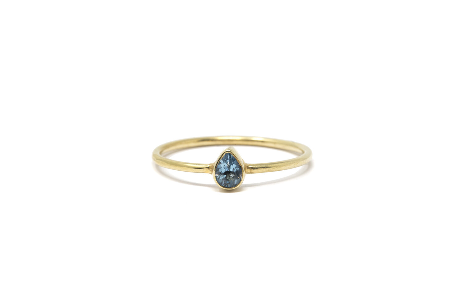 Semi Precious Single Stone Ring- Pear Blue Topaz, Gold