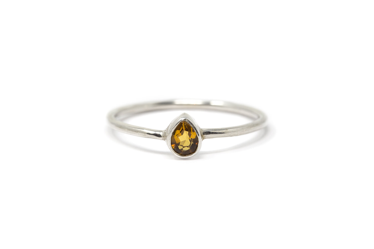 Semi Precious Single Stone Ring- Pear Citrine, Silver
