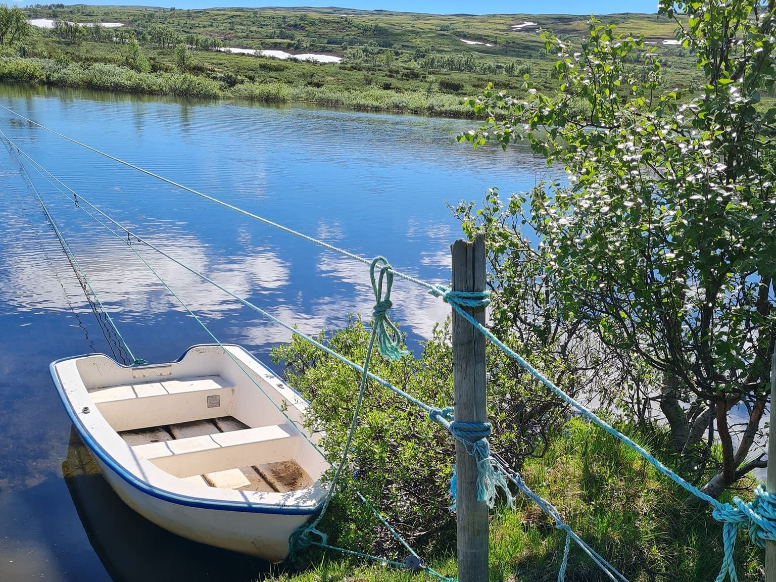 Båt over Forda, sommerhalvåret. 