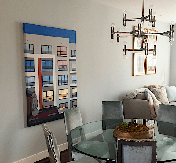 A client's home in Fairfax, VA features a commissioned painting that is the view from her rooftop balcony. (40" x 60", acrylic on canvas)
