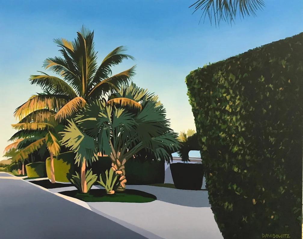 This is one of my first Florida paintings. The unusual and varied shapes of the tropical foliage were so much fun to paint! Here the late afternoon sun lights up some beautiful palms in West Palm Beach. “Afternoon Glow”, 30" x 24", acrylic on canvas…