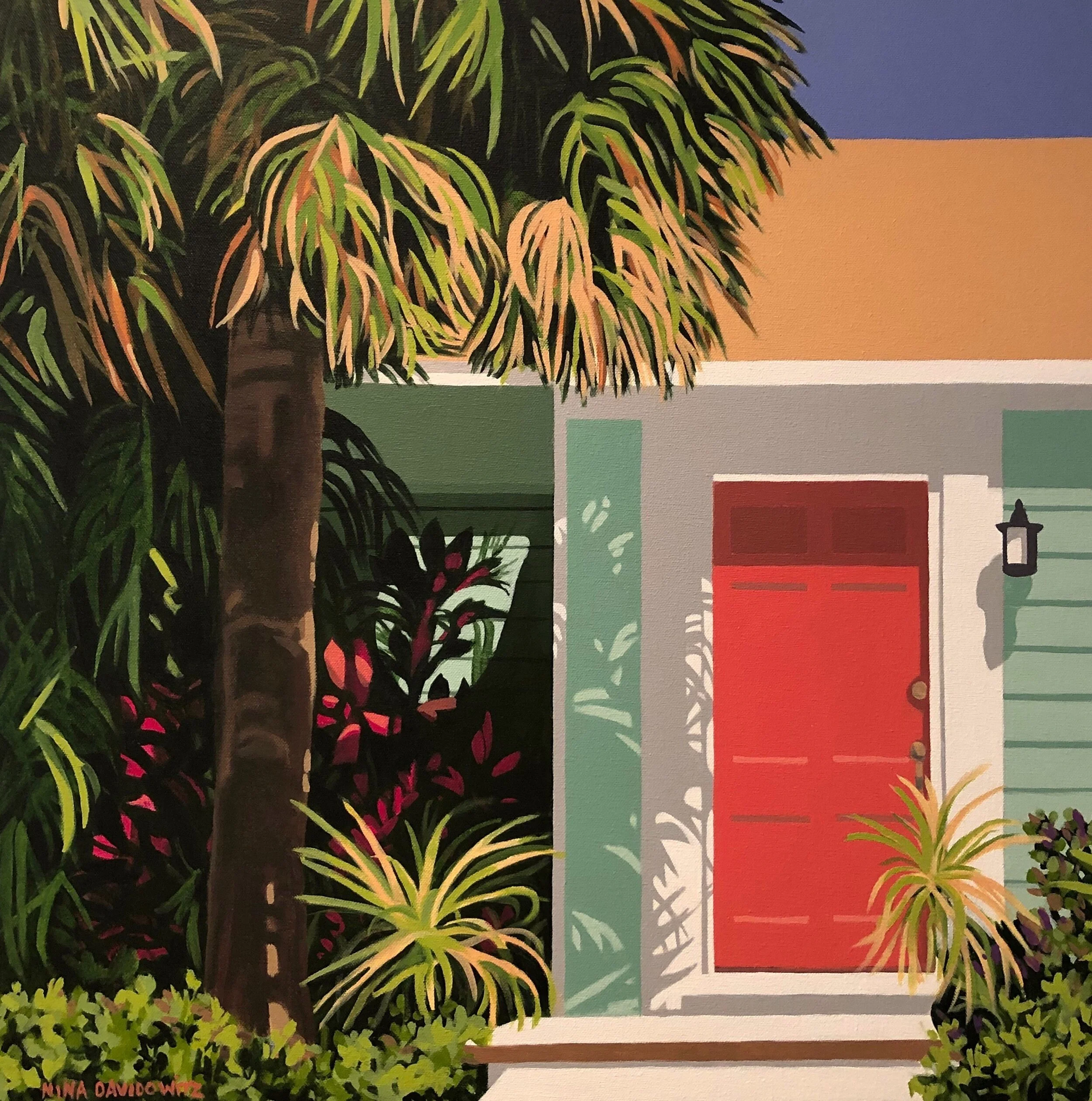 “The Coral Door” is another painting of a home in the historic Flamingo Park area of West Palm Beach, Florida. This home is a one story ranch that has been updated with a beautiful coral-colored door and mint-green siding. “The COral Door”, 24” x 24…