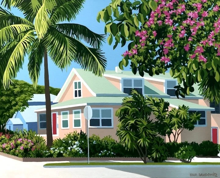 Aren’t Florida bungalows so charming? I discovered this pink cutie in a Lake Worth Beach neighborhood one day while driving around looking for inspiration. The soft pink exterior compliments the pale green roof perfectly. The house is on a corner su…