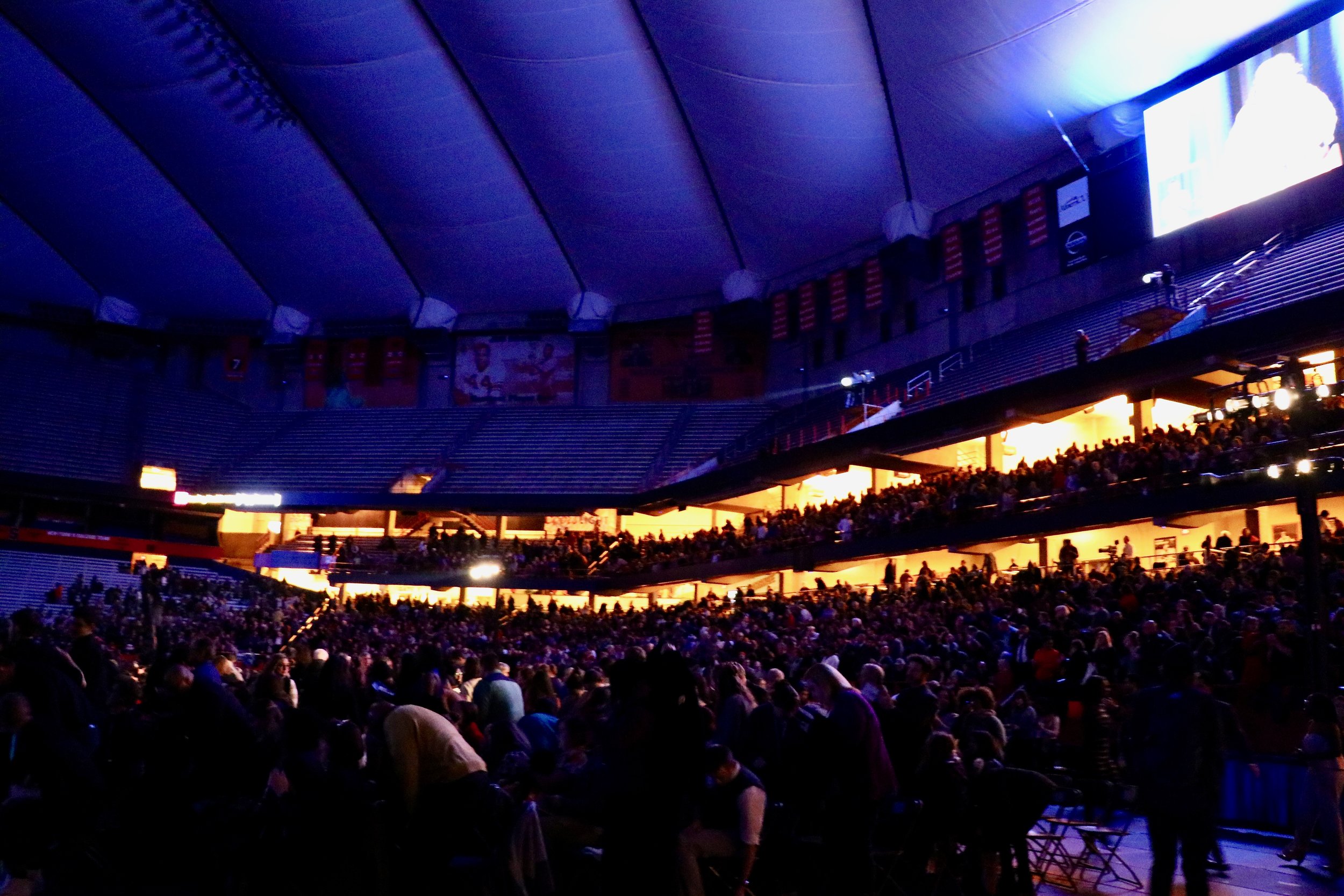 The stadium erupts after the end of a performance. Photo by Saniya More.
