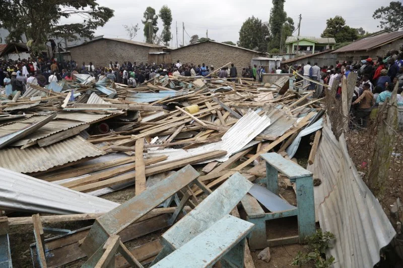 At least seven students died due to the collapse of a Kenya elementary school, prompting conversations about the local building standards. Photo Courtesy: Khalil Senosi | AP