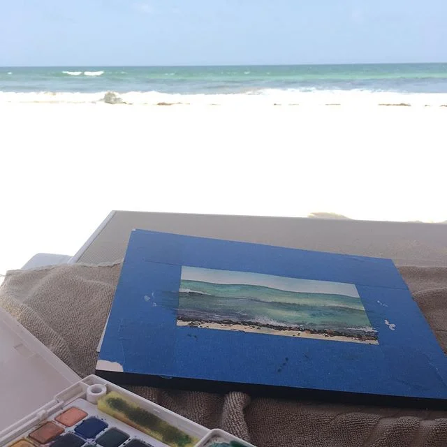 Cherishing our last moments in paradise 🏝 .
.
.
.
#art #pleinair #beachart #beachpainting #ocean #newlyweds #leahlewmanlaird #multilairdlove #painting #watercolor #marylandartist #rivieramayamexico #valentinimperialmaya #mexico