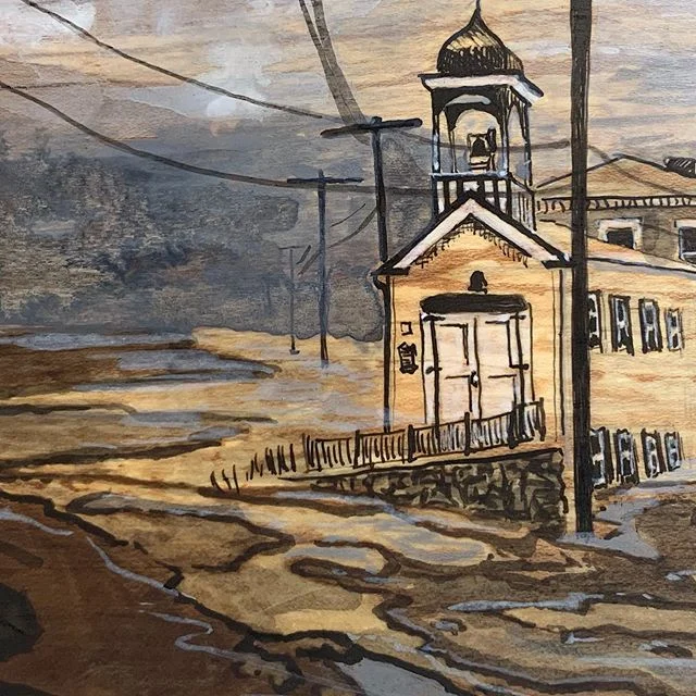 I love how the wood was slightly yellow for this one and it just happened to make sense to paint a yellow building 🏠 #firehouse #ellicottcitymd .
.
.
.
#art #fineart #dailyart #flooding #flood #water #indiaink #drawing #wood #woodgrain #spaltedmaple