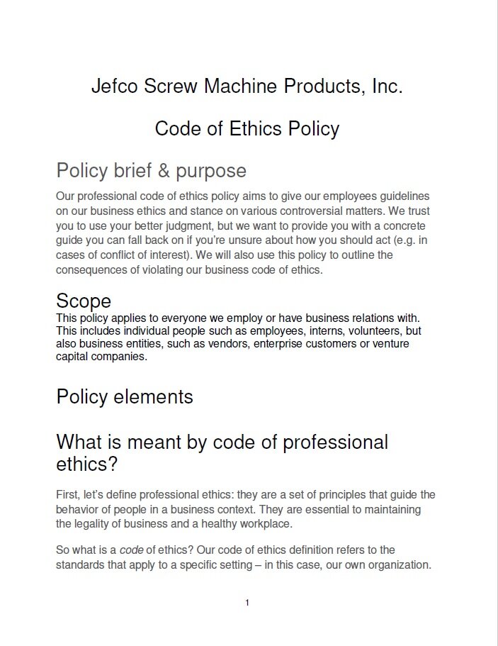 Code Of Ethics Policy