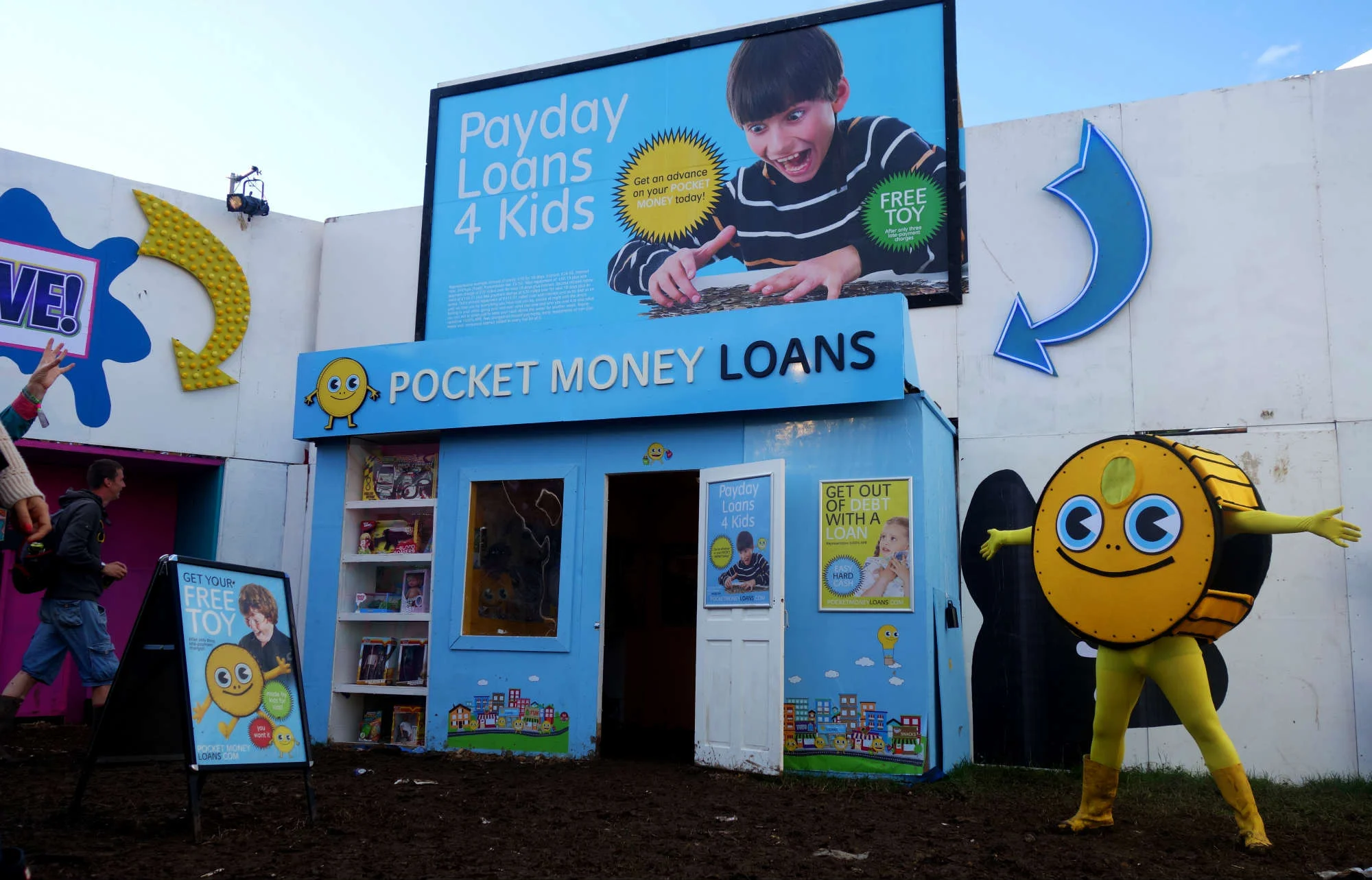 Pocket Money Loans pop-up at Glastonbury, originally at Dismaland.