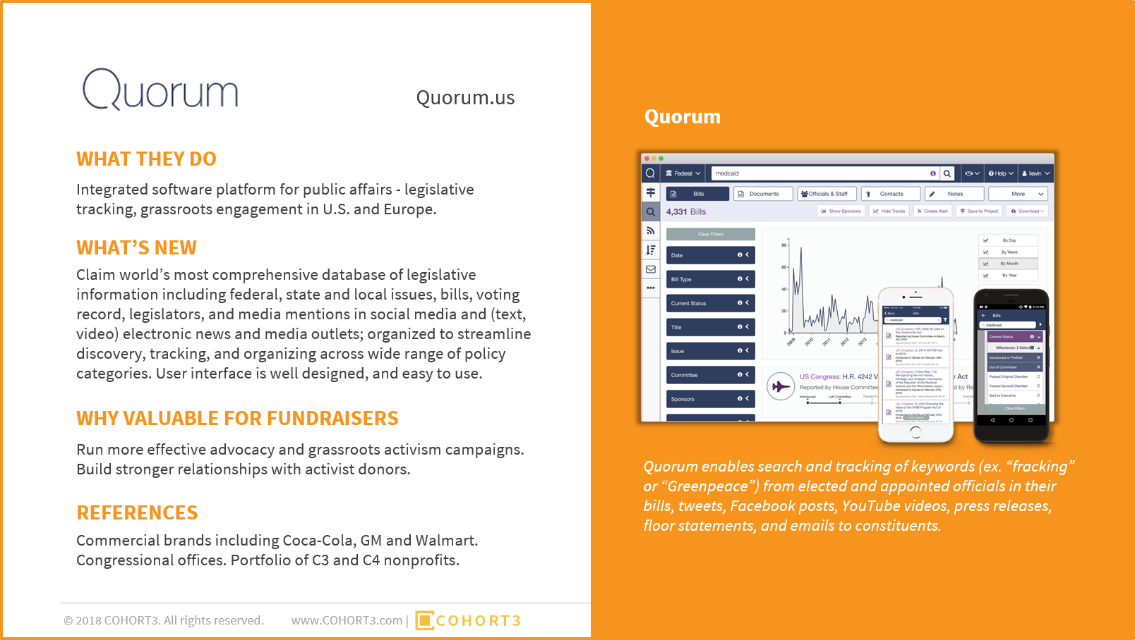 The new report from COHORT3 highlights the Top 5 most innovative technology products for fundraisers chosen from 125 exhibitors at the 2018 NTEN Conference. Download the report to learn more about Quorum (above) and the other innovators.