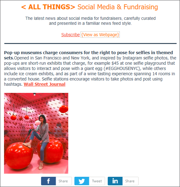 Monday July 9 2018 Edition. Pop-up museums on social media, new social network MeWe, and update on Girl Scouts' efforts to locate 50 million alumnae.