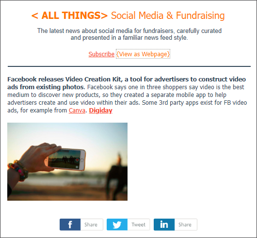 Wednesday July 11 2018 Edition: Facebook announces new Video Creation Kit to make producing FB video from existing photos, also Instagram adds Question Stickers for Stories, and our exclusive interview with Stu Trevelyan, CEO of EveryAction/NGP Van.