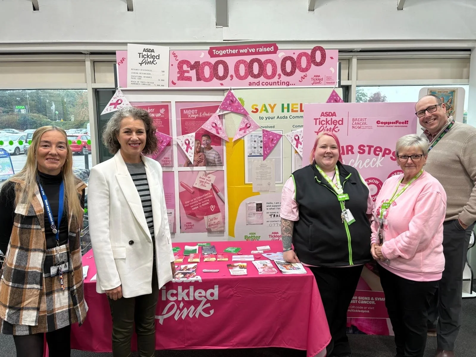 Sarah Champion MP meets Rotherham Asda Superstore colleagues to hear about their fundraising efforts in support of Asda Tickled Pink.