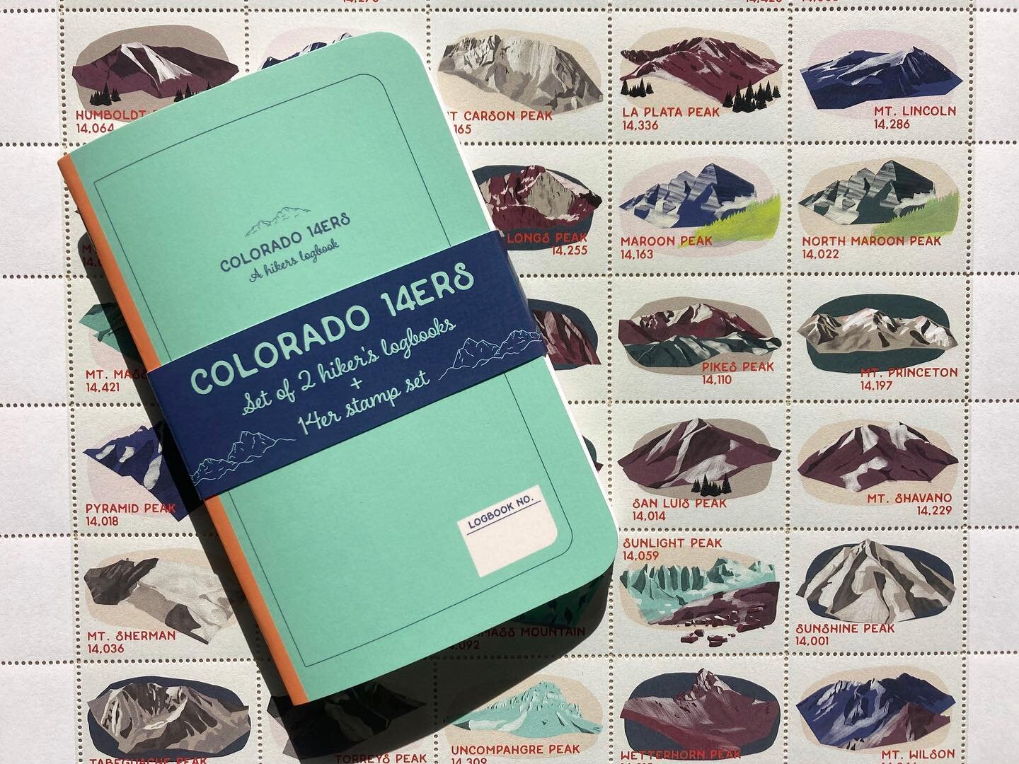 Here it is friends! I&rsquo;ve been cookin&rsquo; this idea for a while now, and finally have all my ducks in a row. I present to you, the Colorado 14ers hiker&rsquo;s logbook + stamp sheet. Designed to fit in your pocket or pack, this journal set al