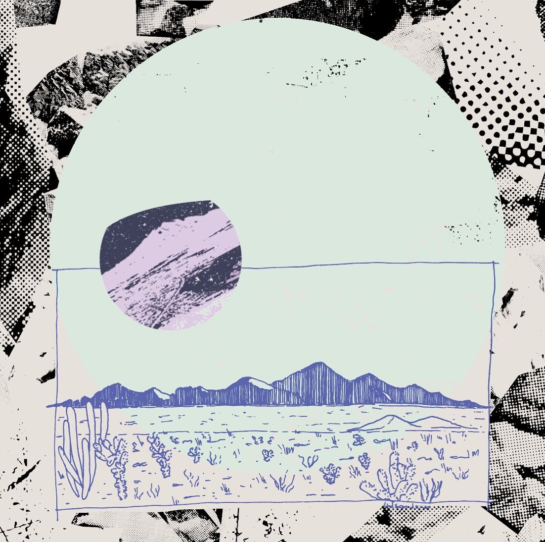 Finally got to escape for some warm desert days this weekend (not this desert though). This one comes from the AZ/MX border from a trip last year.
-
#desertlandscape #borderlands #arizonamexico #femaleillustrator #collage
-
[image ID: line drawing of