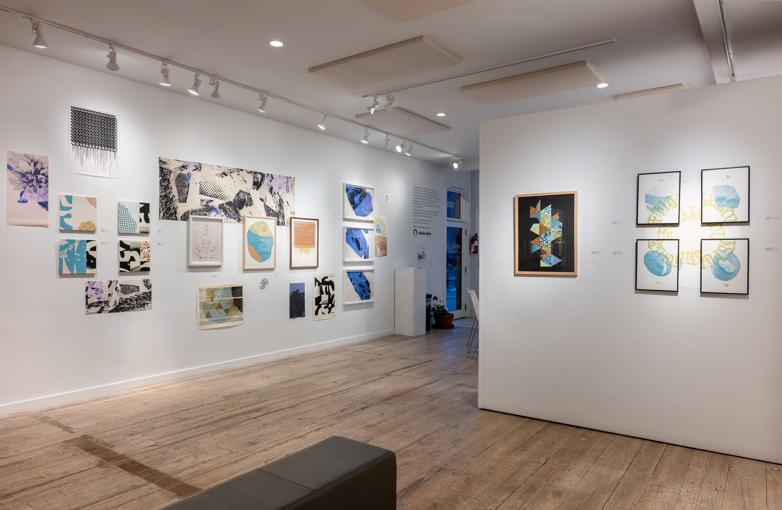 Collaborative Collage (left), and work by Michael Stout (right)