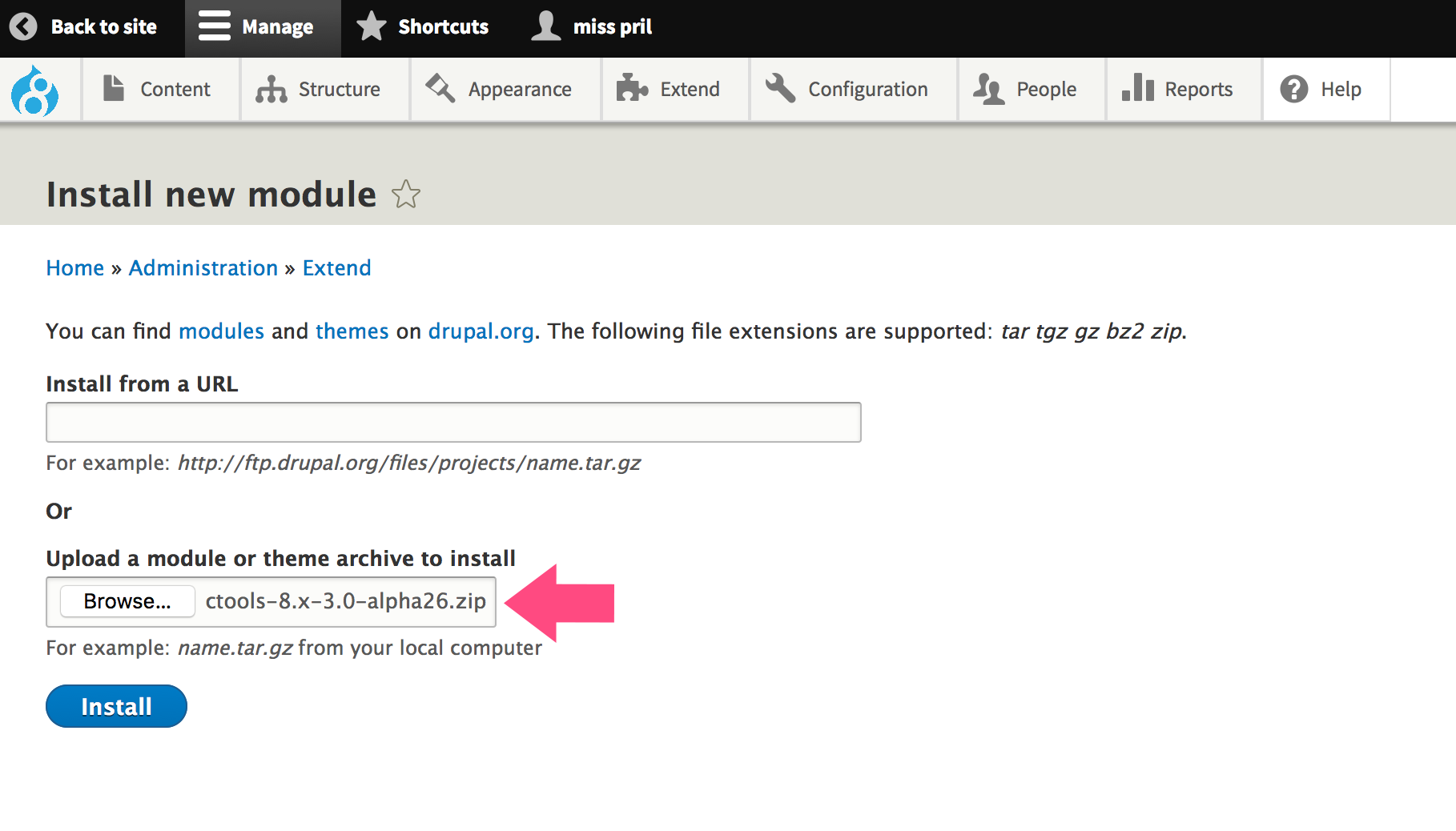 Uploading Ctools from my computer.