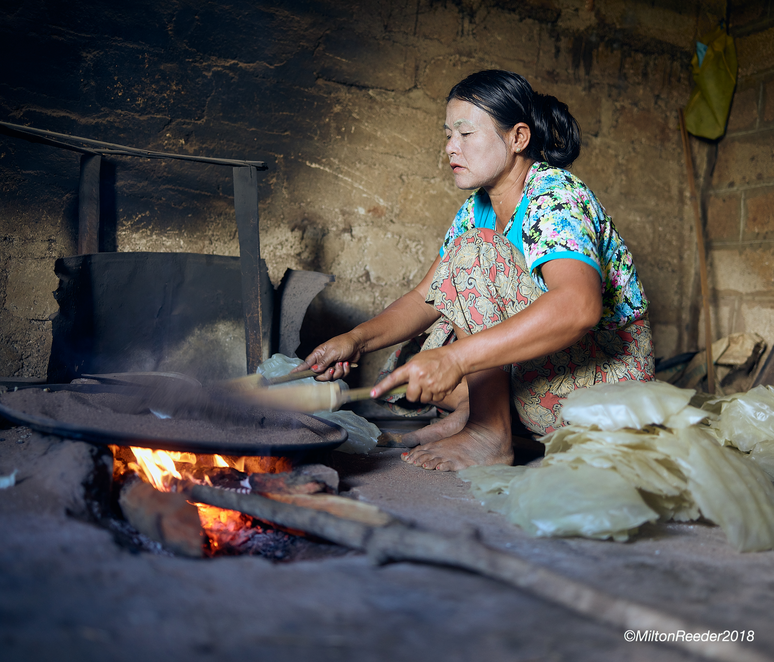Woman Cooking Rice Cakes, Inle Lake, Myanmar