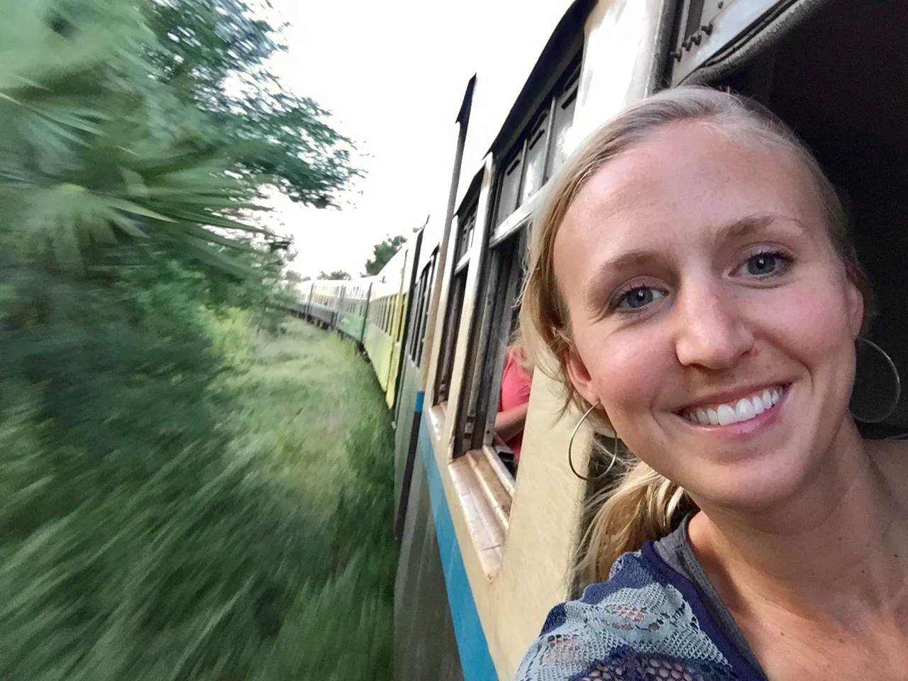 In my happy place...on a bumpy train in Myanmar.