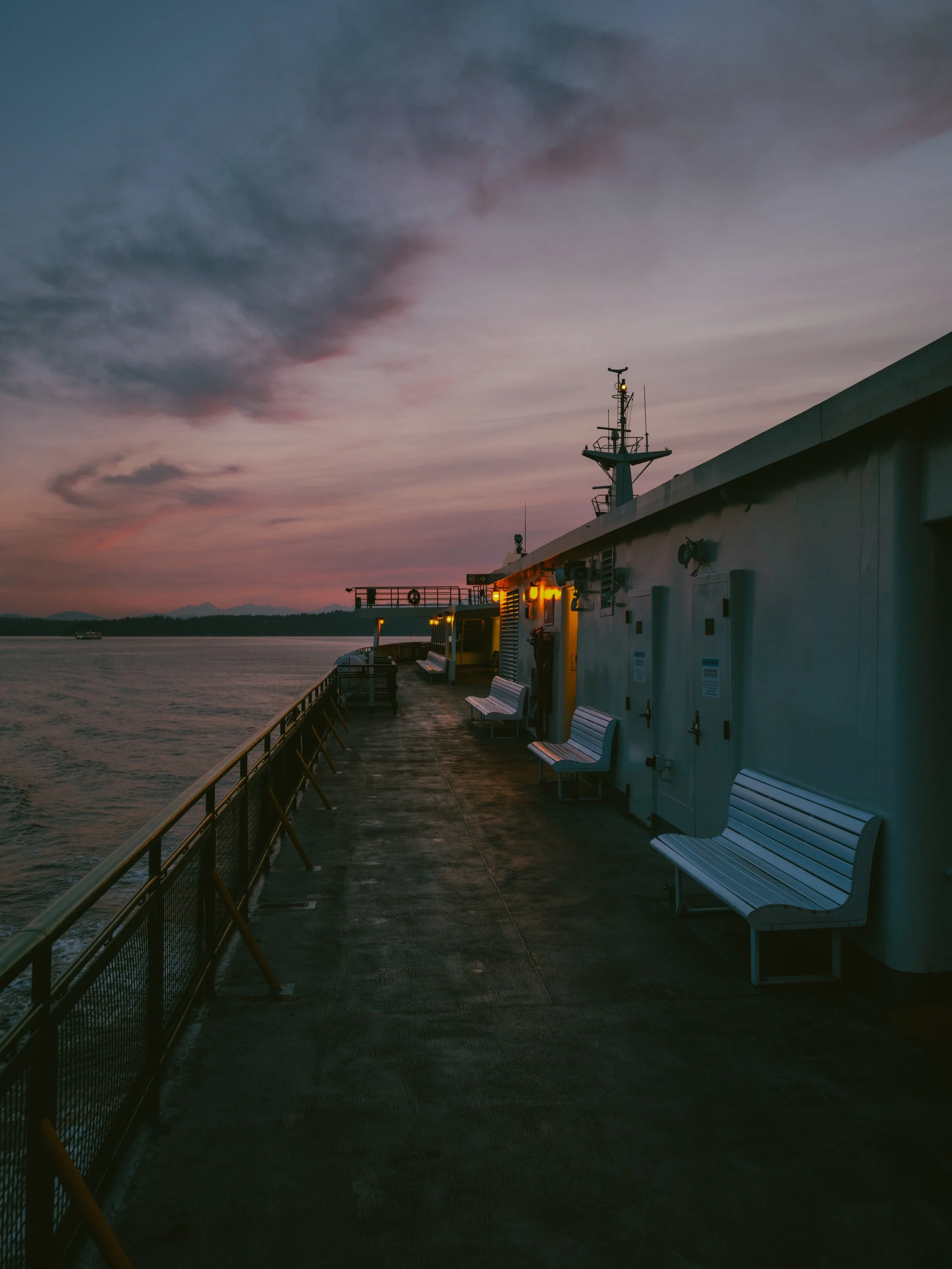 Cold but worth it // I climbed the metal steps of the upper deck of M/V Wenatchee as the moon hovered along the western horizon and the sky turned pink. The cold breeze whipped across my face previewing the fall season to come on what was an otherwis