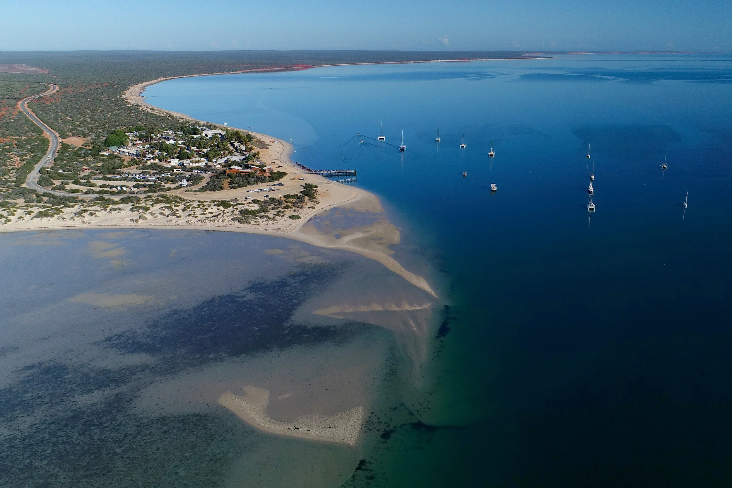 A drone's eye view of Monkey Mia, looking north toward Cape Peron © Simon Allen