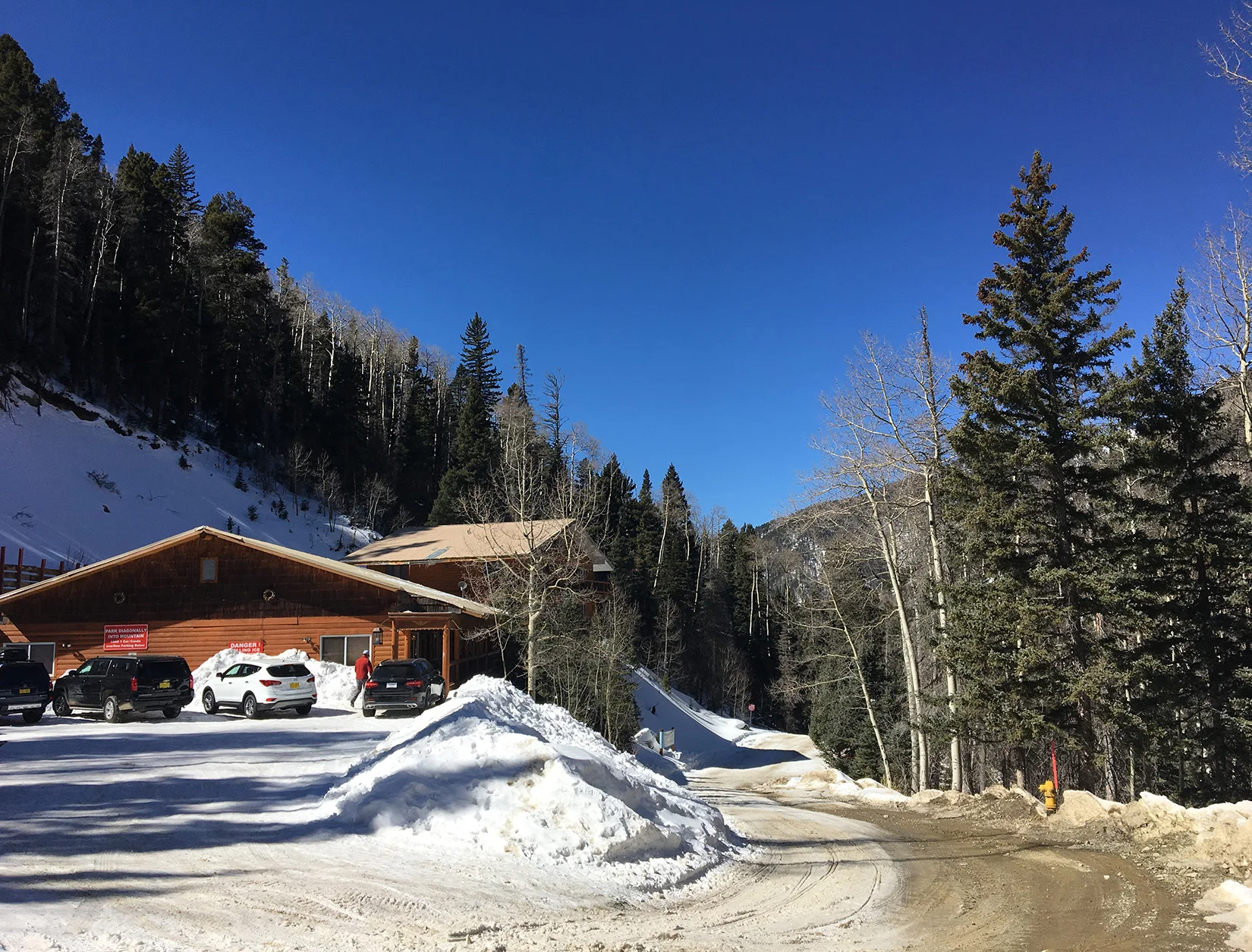 Late Season View of Upper Parking Lot and Snow Bear Road