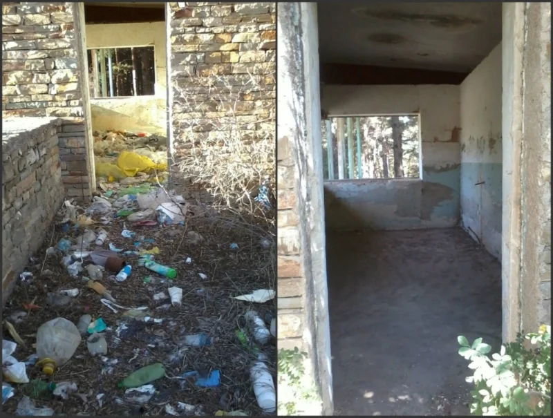 An abandoned building in Hrazdan Park before and after AEN staff and volunteers cleaned up the area