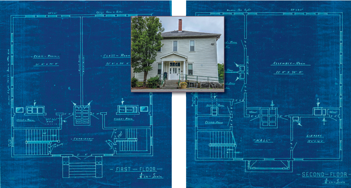 November 2026 – Blueprints 1905 Academy
 

 
The Greenville Free Academy was founded in 1815, and, in 1906, a new building replaced the original structure. A cardboard tube, lying undiscovered in a dusty attic for over a century, proved to contain bl