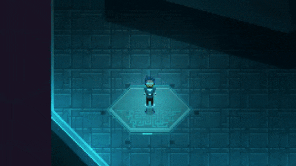The player teleporting from Proto Labs to the Citadel Teleportation Chamber.
