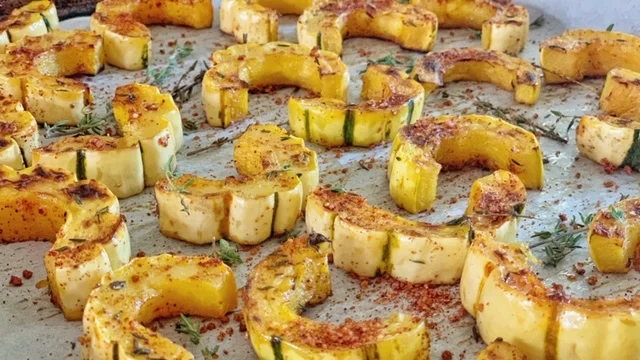 Roasted Delicata Squash with Red Chile Salt + Thyme