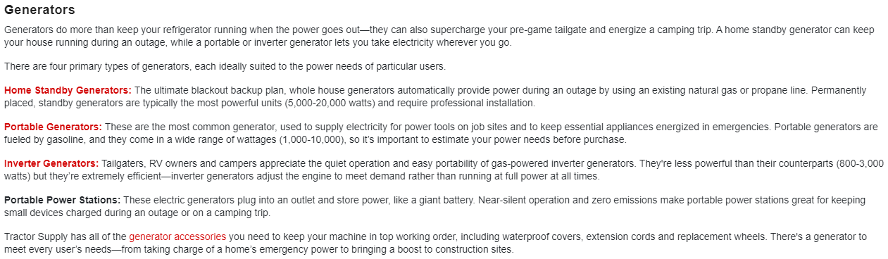 Generators at Tractor Supply 