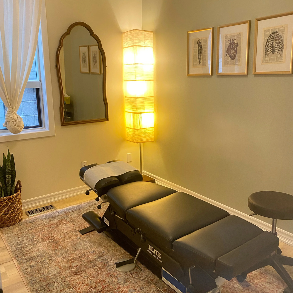 A well-lit chiropractic treatment room