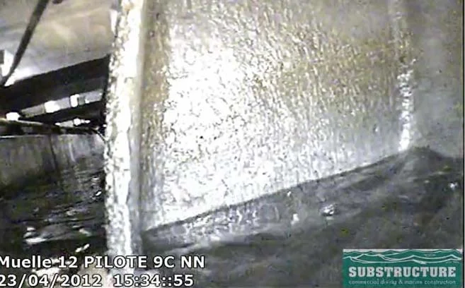 Cleaned steel H-pile at port facility in Mexico.