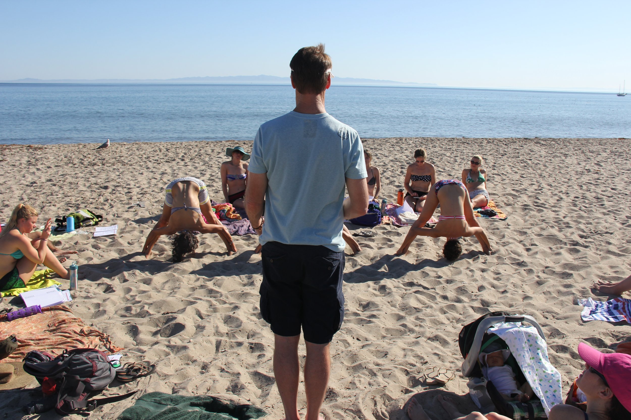 Santa Barbara 2013 Teaching Clinic Beach Standing Seperate Leg Stretching 1.JPG