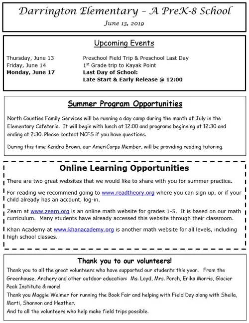 Darrington Elementary Bulletin — Darrington School District