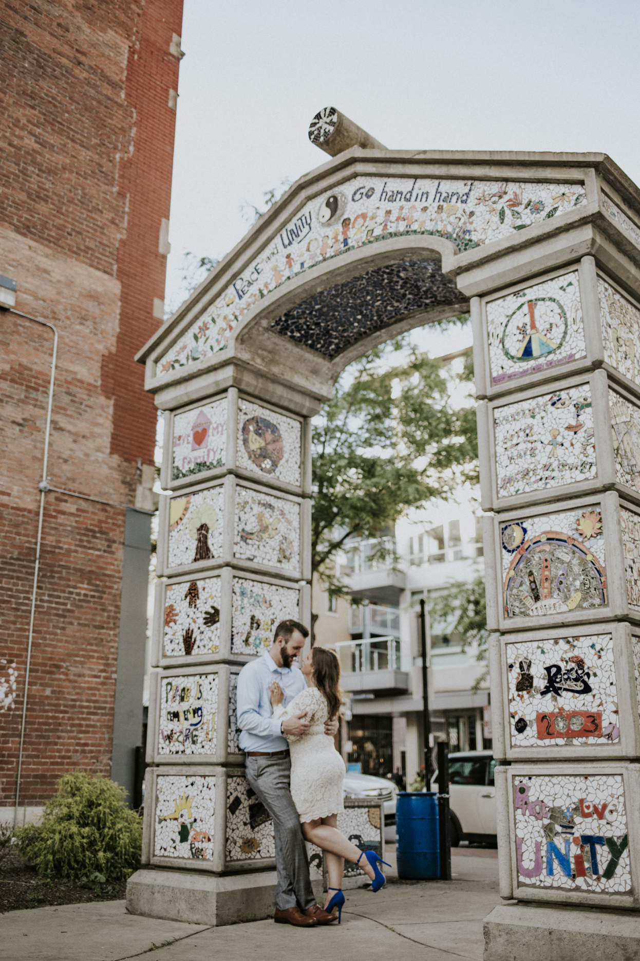 Justin and Shannon - an Over-the-Rhine Engagement session featuring Rhinegeist, Buzzed Bull, Holtmans, and Old St. Mary's Church.