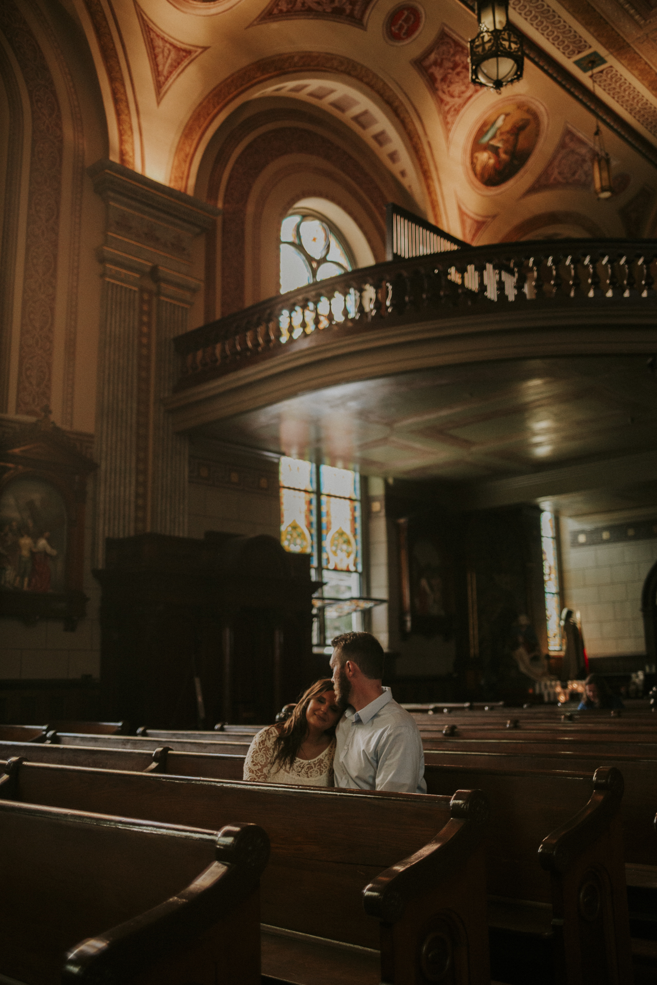 Justin and Shannon - an Over-the-Rhine Engagement session featuring Rhinegeist, Buzzed Bull, Holtmans, and Old St. Mary's Church.