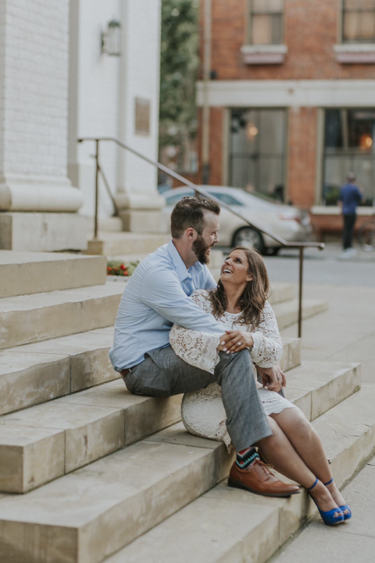 Justin and Shannon - an Over-the-Rhine Engagement session featuring Rhinegeist, Buzzed Bull, Holtmans, and Old St. Mary's Church.