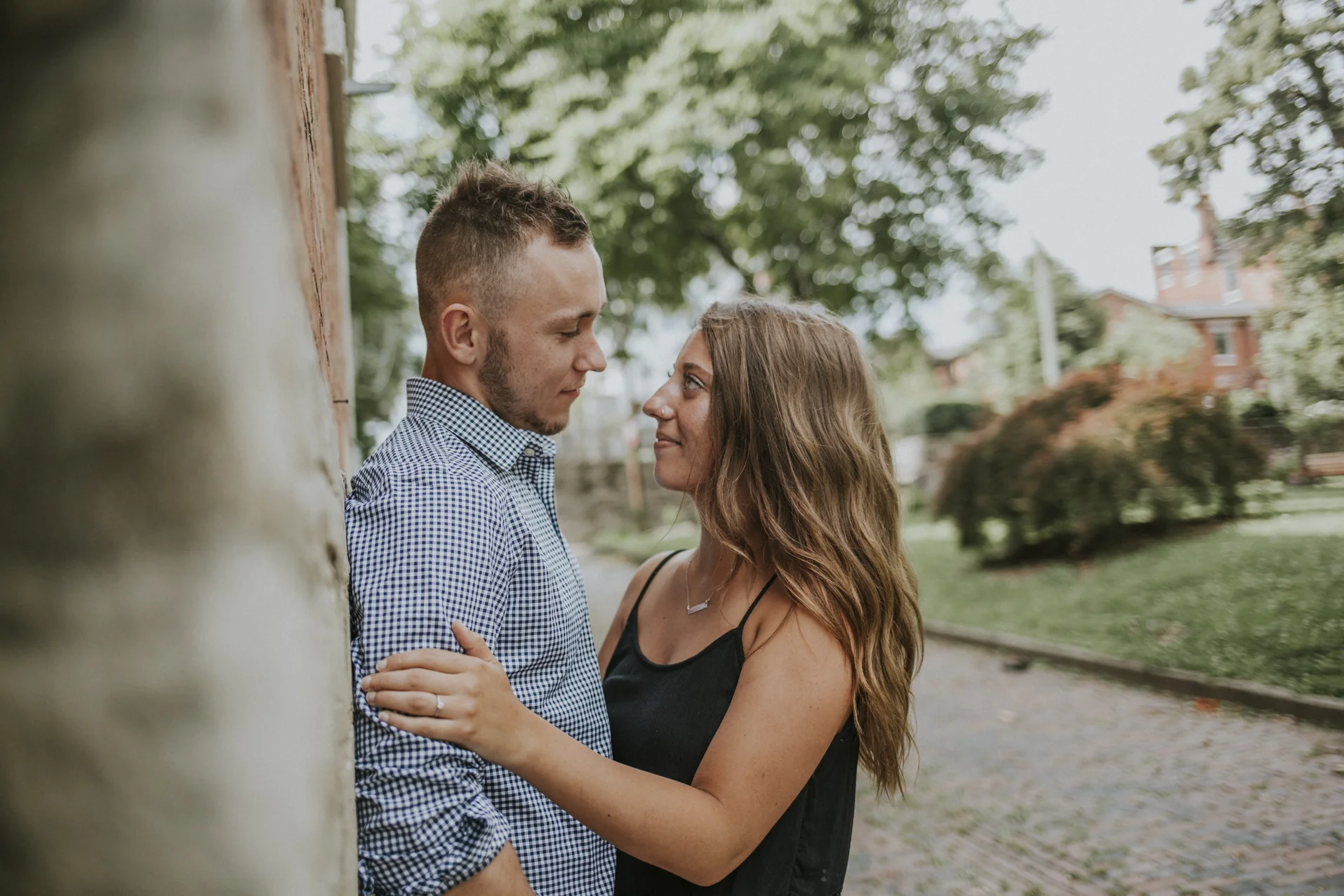 Avery and Noah Romantic Engagement Session in downtown Covington and French Park. Cincinnati Engagement Photography